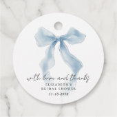 Elegante Blauwe Strik Bruidsborrel Dank Je Bedankjes Labels (Achterkant)