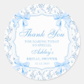 Elegante Blauwe Strik Bruidsdouche Dankjewel Ronde Sticker (Voorkant)