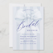 Elegante blauwe strik bruidsdouche kaart (Voorkant)