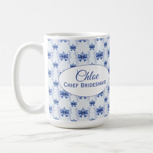Elegante Blauwe Strik Bruidsdouche Koffiemok (Links)
