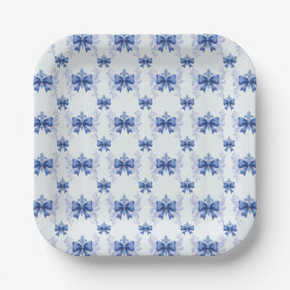Elegante Blauwe Strik Bruidsdouche Papieren Bordje
