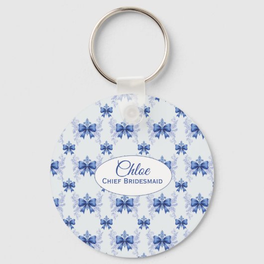 Elegante Blauwe Strik Bruidsdouche Sleutelhanger (Voorkant)