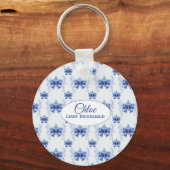 Elegante Blauwe Strik Bruidsdouche Sleutelhanger (Voorkant)