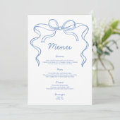 Elegante Blauwe Strik Bruidsfeest Menu (Staand voorkant)