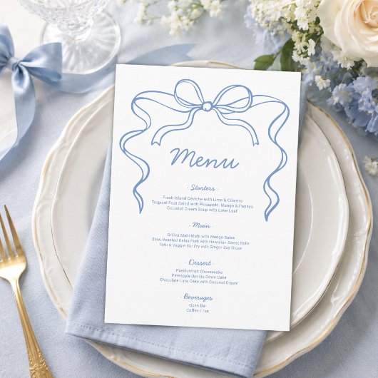 Elegante Blauwe Strik Bruidsfeest Menu