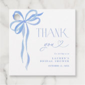 Elegante Blauwe Strik Bruidsfeest Script Bedankt Bedankjes Labels (Voorkant)