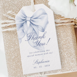 Elegante blauwe strik bruiloft favor tag cadeaulabel
