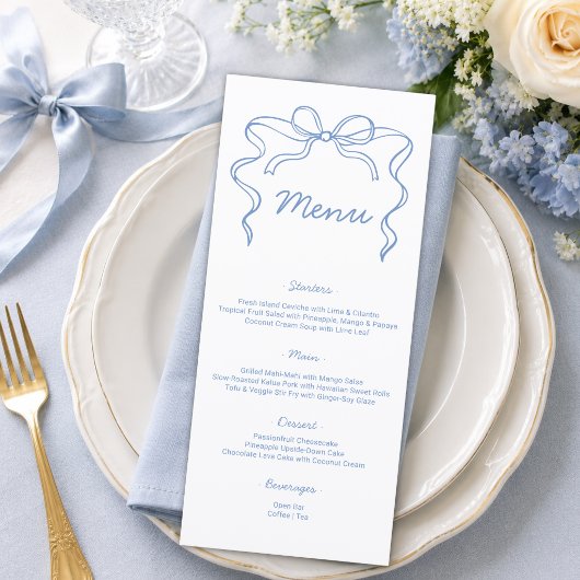 Elegante Blauwe Strik Bruiloft Menu