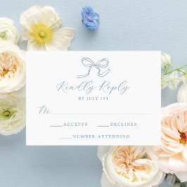 Elegante Blauwe Strik Bruiloft RSVP Kaartje