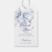 Elegante blauwe strik bruiloftsshower favor tag cadeaulabel (Achterkant)