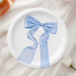 Elegante Blauwe Strik Coquette Baby Shower Papieren Bordje