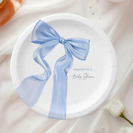 Elegante Blauwe Strik Coquette Baby Shower Papieren Bordje
