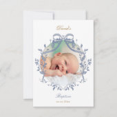 elegante blauwe strik Doop kleine bedankkaart Kaart (Voorkant)