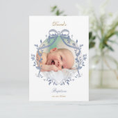 elegante blauwe strik Doop kleine bedankkaart Kaart (Staand voorkant)