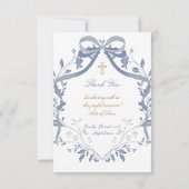 elegante blauwe strik Doop kleine bedankkaart Kaart (Achterkant)