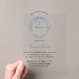 elegante blauwe strik | Doopsel Acryl Uitnodigingen