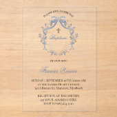 elegante blauwe strik | Doopsel Acryl Uitnodigingen (Voorkant)