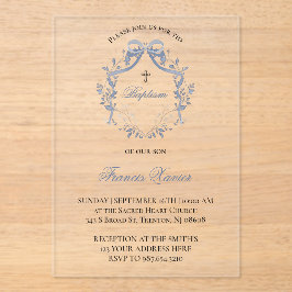elegante blauwe strik | Doopsel Acryl Uitnodigingen