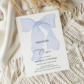 Elegante Blauwe Strik Eerste Verjaardag Kaart