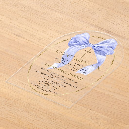 Elegante Blauwe Strik Gouden Jongensbevestiging Tr Acryl Uitnodigingen (Laagn)