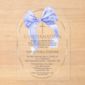 Elegante Blauwe Strik Gouden Jongensbevestiging Tr Acryl Uitnodigingen (Voorkant)