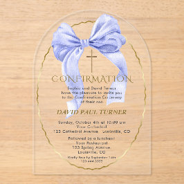 Elegante Blauwe Strik Gouden Jongensbevestiging Tr Acryl Uitnodigingen