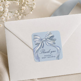Elegante Blauwe Strik Jongens Baby Shower Bedankt Vierkante Sticker