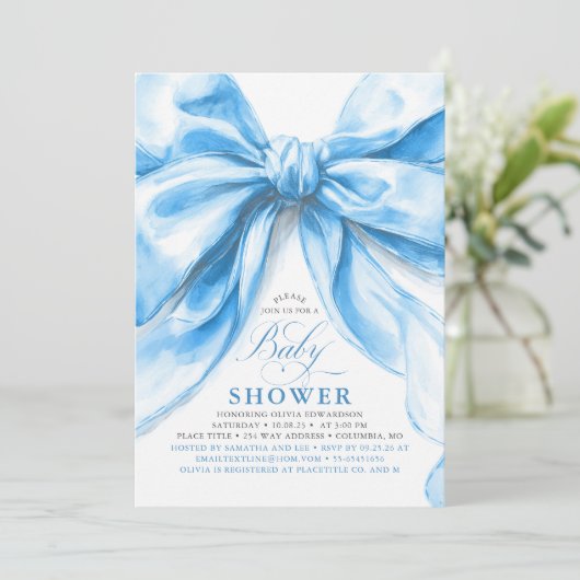 Elegante Blauwe Strik Jongens Baby Shower Kaart (Staand voorkant)