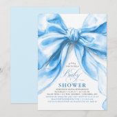 Elegante Blauwe Strik Jongens Baby Shower Kaart (Voorkant / Achterkant)