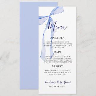 Elegante Blauwe Strik Jongens Baby Shower Menukaar Menu