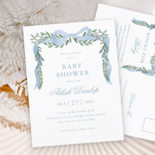 Elegante blauwe strik jongens baby shower uitnodig briefkaart