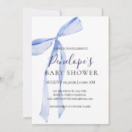 Elegante Blauwe Strik Jongens Baby Shower Uitnodig Kaart