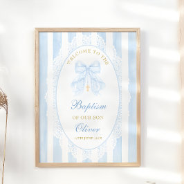 Elegante Blauwe Strik Jongens Doop Uitnodiging Poster