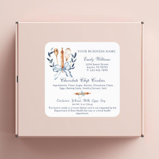 Elegante blauwe strik Keukenbenodigdheden Cottage Vierkante Sticker