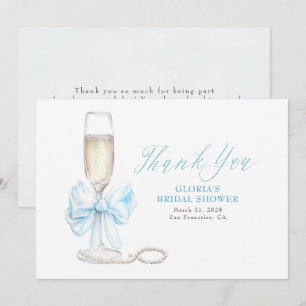 Elegante Blauwe Strik Prosecco Bruidsdouche Dank J Bedankkaart