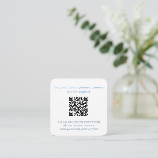 Elegante blauwe strik QR-code cadeau- of RSVP-lijs Informatiekaartje (Staand voorkant)