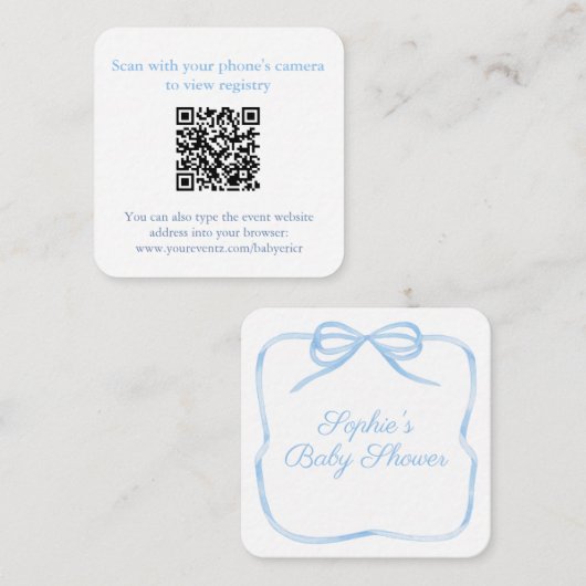 Elegante Blauwe Strik QR Code Shower Cadeau- of RS Informatiekaartje (Voorkant / Achterkant)