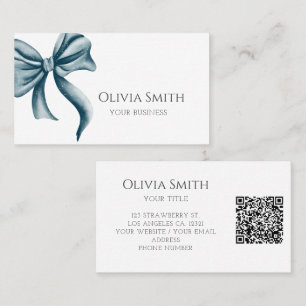 Elegante Blauwe Strik QR Code Visitekaartje