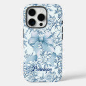 Elegante blauwe strik toile de jouy bloemendruk mo Case-Mate iPhone case (Achterkant)
