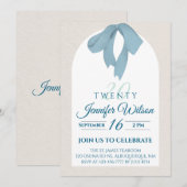 Elegante Blauwe Strik Twintig 20e Verjaardag Kaart (Voorkant / Achterkant)