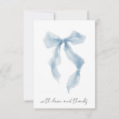 Elegante Blauwe Strik Waterverf Bruidsdouche Bedankkaart (Voorkant)