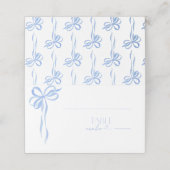 Elegante Blauwe Strik Waterverf Script Bruidsdouch Plaatskaartje (Buitenkant ongevouwen)
