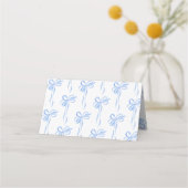 Elegante Blauwe Strik Waterverf Script Bruidsdouch Plaatskaartje (Achterkant)