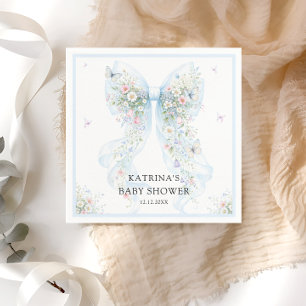 Elegante Blauwe Strik Wilde Bloem Baby Borrel Servet