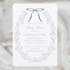 Elegante Blauwe Strikken & Bloemen Baby Shower Kaart