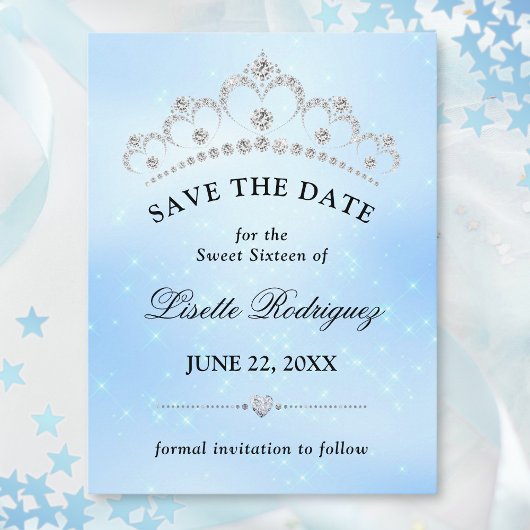 Elegante Blauwe Sweet Sixteen Save The Date Briefkaart