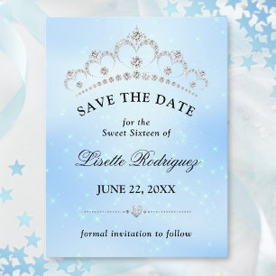 Elegante Blauwe Sweet Sixteen Save The Date Briefkaart