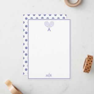 Elegante Blauwe Tennis Letter Monogram Vlakke Noti Notitiekaartje
