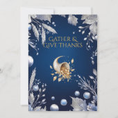 Elegante Blauwe Thanksgiving met Cornucopia & Silv Kaart (Voorkant)