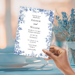 Elegante Blauwe Toile Bloemachtige Trouwkaart Kaart